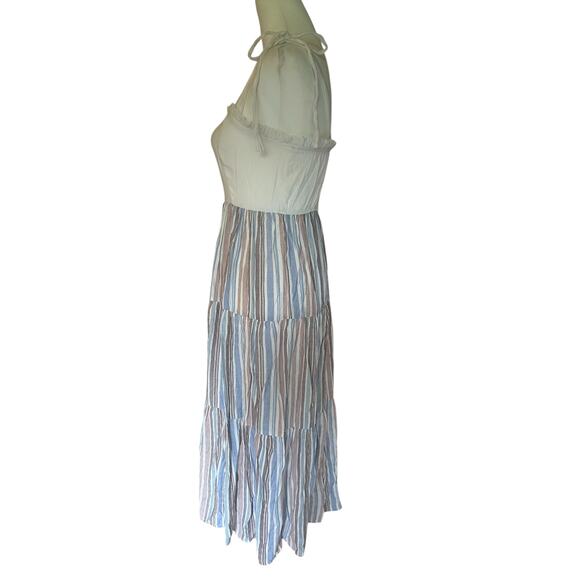 By The River Long Dress Blue White Tan Small - Picture 4 of 4